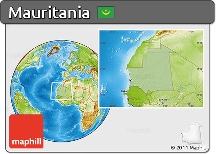 Savanna Style Location Map of Mauritania, physical outside