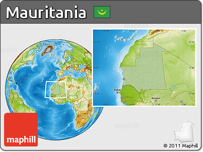 Savanna Style Location Map of Mauritania, physical outside