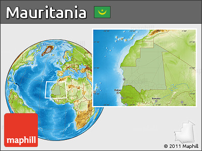 Savanna Style Location Map of Mauritania, physical outside