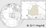 Shaded Relief Location Map of Mauritania, blank outside