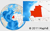 Shaded Relief Location Map of Mauritania, highlighted continent
