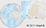 Shaded Relief Location Map of Mauritania, lighten