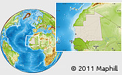 Shaded Relief Location Map of Mauritania, physical outside