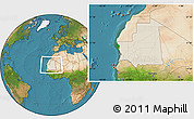 Shaded Relief Location Map of Mauritania, satellite outside