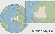Shaded Relief Location Map of Mauritania, savanna style outside, hill shading