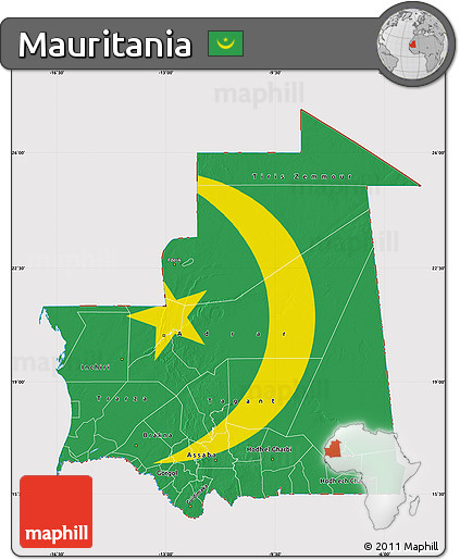 Flag Map of Mauritania, flag aligned to the middle