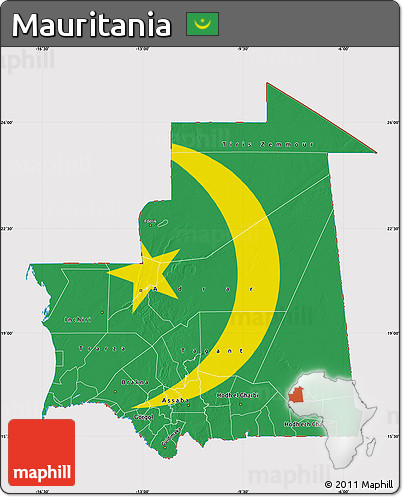 Flag Map of Mauritania, flag aligned to the middle