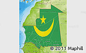 Flag Map of Mauritania, physical outside, bathymetry sea