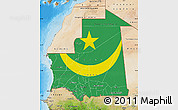 Flag Map of Mauritania, satellite outside, bathymetry sea, flag centered