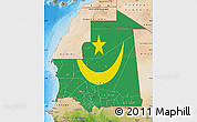 Flag Map of Mauritania, satellite outside, bathymetry sea