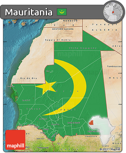 Flag Map of Mauritania, satellite outside, flag rotated