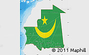 Flag Map of Mauritania, single color outside, bathymetry sea, shaded relief sea