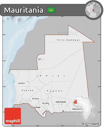 Gray Map of Mauritania, single color outside