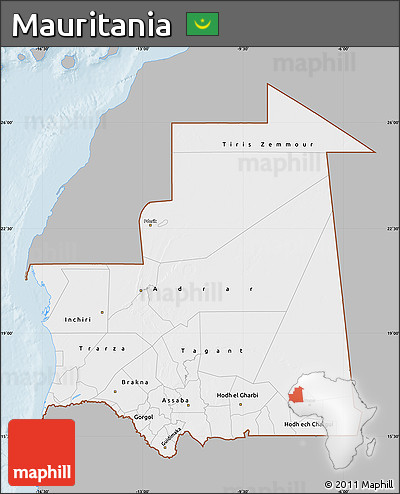 Gray Map of Mauritania, single color outside