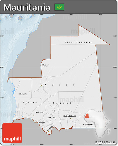 Gray Map of Mauritania, single color outside