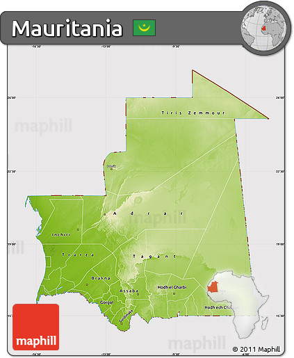 Physical Map of Mauritania, cropped outside
