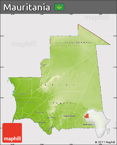 Physical Map of Mauritania, cropped outside