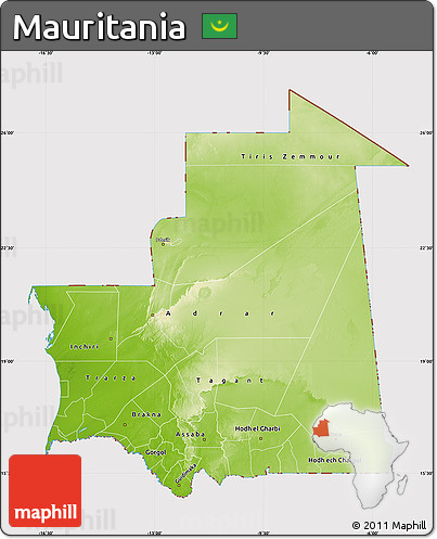 Physical Map of Mauritania, cropped outside