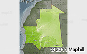 Physical Map of Mauritania, darken, semi-desaturated
