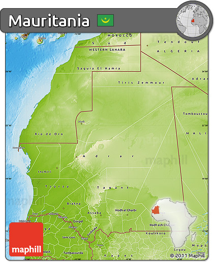 Physical Map of Mauritania