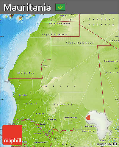 Physical Map of Mauritania