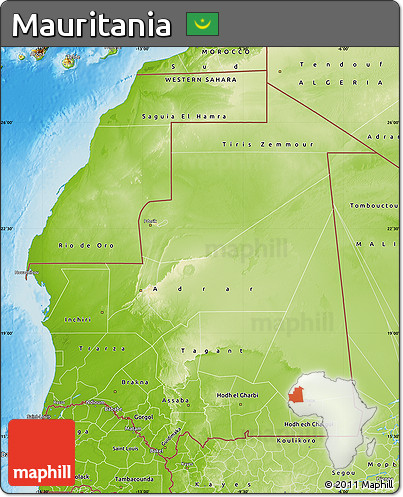 Physical Map of Mauritania