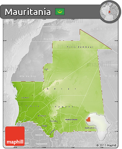 Physical Map of Mauritania, lighten, desaturated