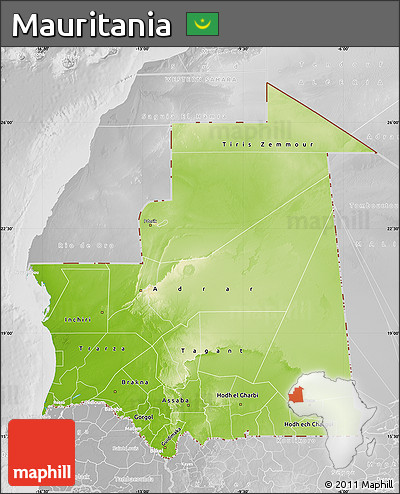 Physical Map of Mauritania, lighten, desaturated