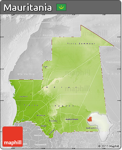 Physical Map of Mauritania, lighten, desaturated