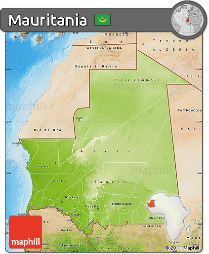 Physical Map of Mauritania, satellite outside, shaded relief sea