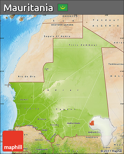 Physical Map of Mauritania, satellite outside, shaded relief sea