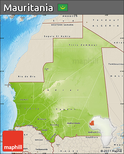 Physical Map of Mauritania, shaded relief outside