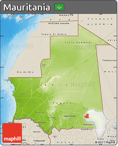 Physical Map of Mauritania, shaded relief outside