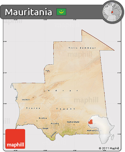 Satellite Map of Mauritania, cropped outside