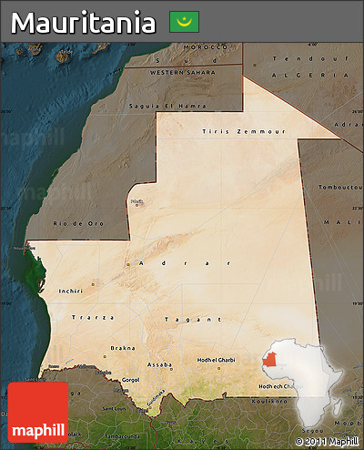 Satellite Map of Mauritania, darken