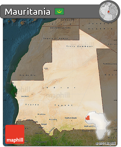 Satellite Map of Mauritania, darken