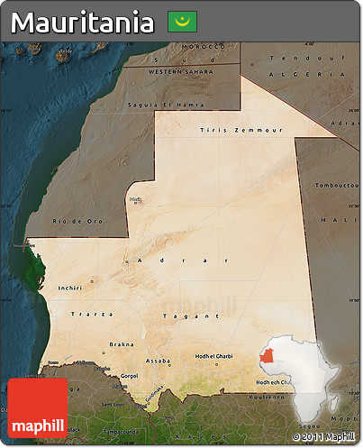 Satellite Map of Mauritania, darken