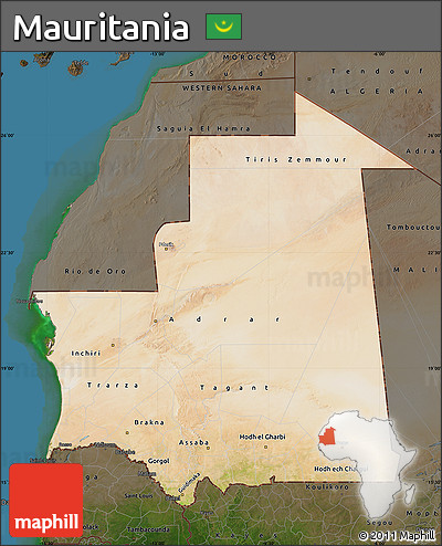 Satellite Map of Mauritania, darken, land only
