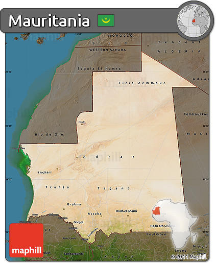 Satellite Map of Mauritania, darken, land only