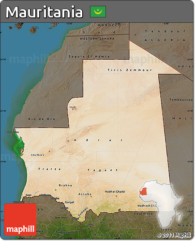 Satellite Map of Mauritania, darken, land only