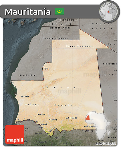 Satellite Map of Mauritania, darken, semi-desaturated