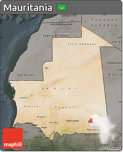 Satellite Map of Mauritania, darken, semi-desaturated