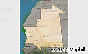 Satellite Map of Mauritania, darken, semi-desaturated, land only