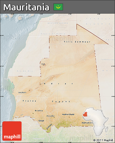 Satellite Map of Mauritania, lighten