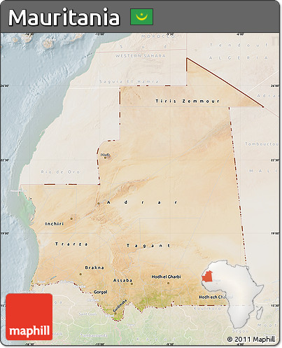 Satellite Map of Mauritania, lighten