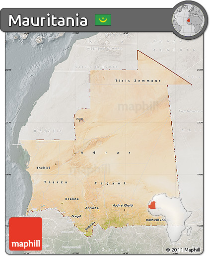 Satellite Map of Mauritania, lighten, semi-desaturated