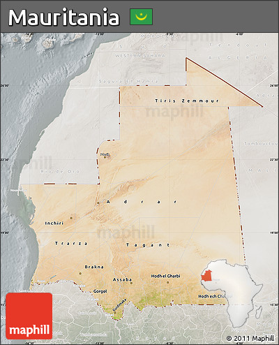 Satellite Map of Mauritania, lighten, semi-desaturated
