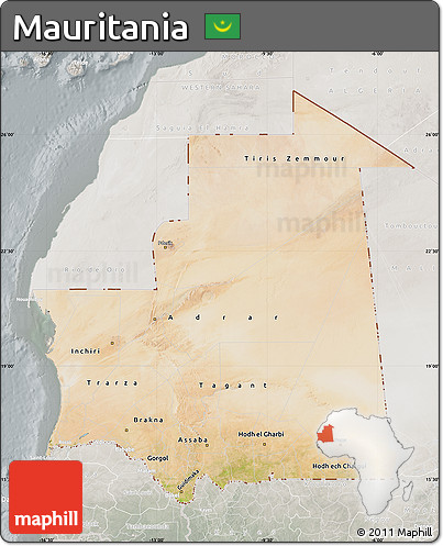 Satellite Map of Mauritania, lighten, semi-desaturated