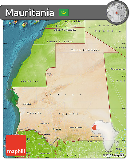 Satellite Map of Mauritania, physical outside, satellite sea