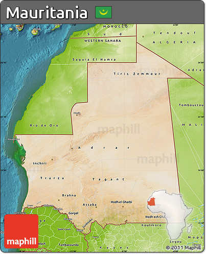 Satellite Map of Mauritania, physical outside, satellite sea